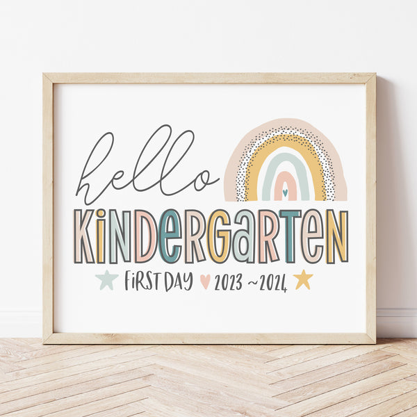First Day Kindergarten Sign | Boho Rainbow School Signs | Ollie + Hank