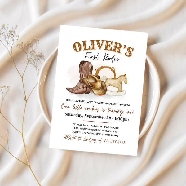 First Rodeo Birthday Invitations | Cowboy First Birthday | Ollie + Hank