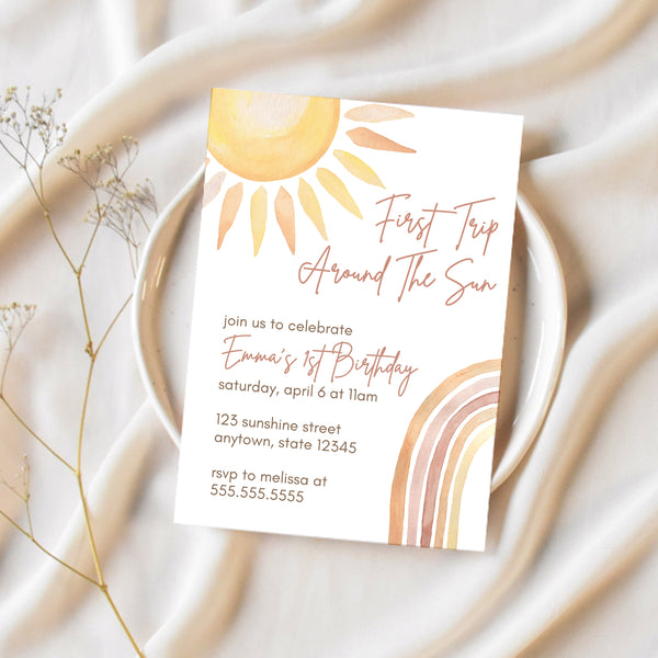 First Trip Around The Sun Birthday | Boho Birthday Invitation | Ollie + Hank