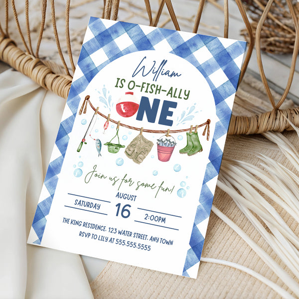 Ofishally One Invitations | Fishing Birthday Party | Ollie + Hank