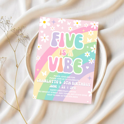 Five Is A Vibe Birthday | 5th Birthday Invitation  | Ollie + Hank