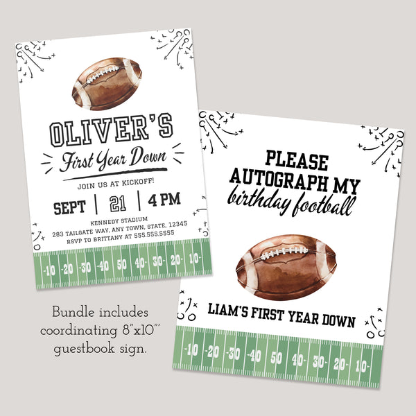 First Year Down Birthday | Football Birthday Invitation | Ollie + Hank