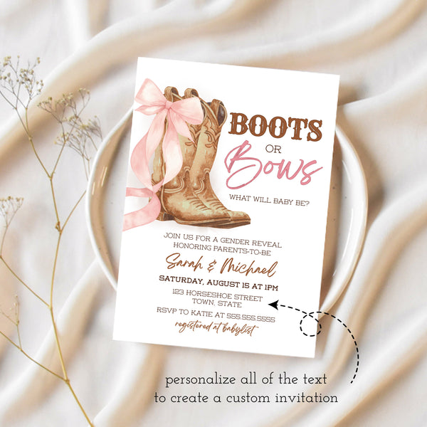 Boots Or Bows Gender Reveal | Gender Reveal Invitation | Ollie + Hank