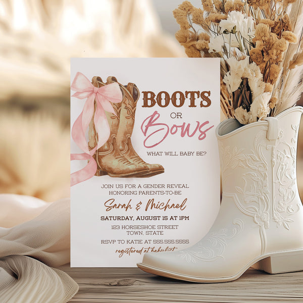Boots Or Bows Gender Reveal | Gender Reveal Invitation | Ollie + Hank