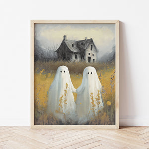 Ghost Painting | Cute Ghosts In Field | Ollie + Hank