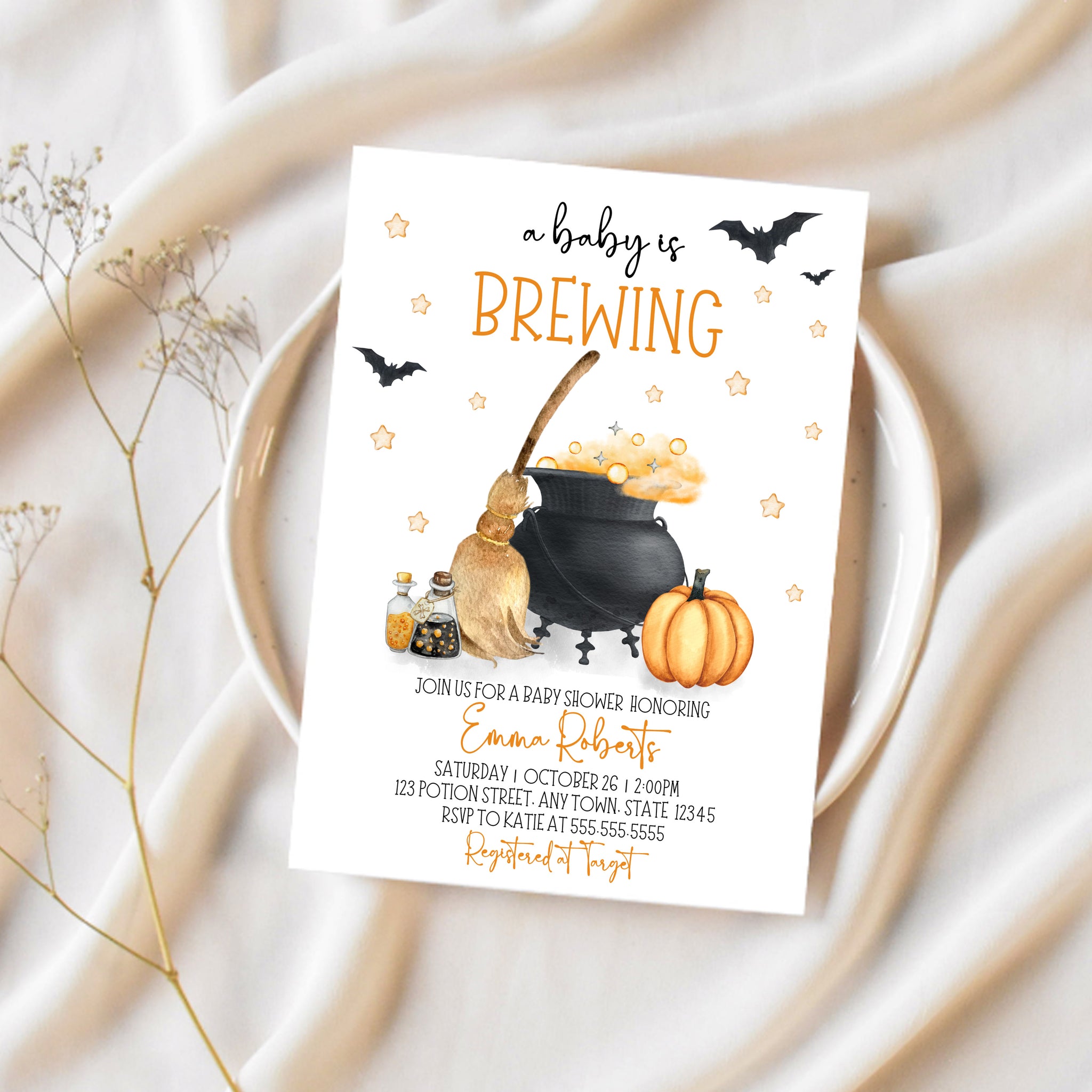 Halloween Baby Shower Invitations | A Baby Is Brewing | Ollie + Hank