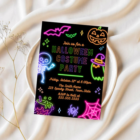 Halloween Costume Party Invitation | Neon Party Invitation | Ollie + Hank