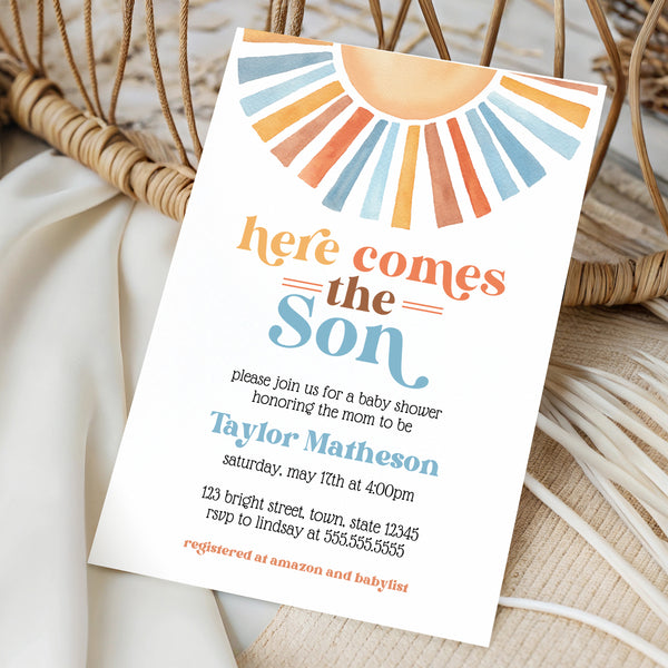 Here Comes The Son Baby Shower Invitations | Sunshine Baby Shower | Ollie + Hank