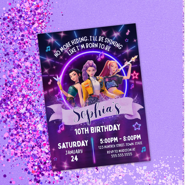 KPOP Demon Hunters Birthday | Huntrix Birthday Invitation | Ollie + Hank