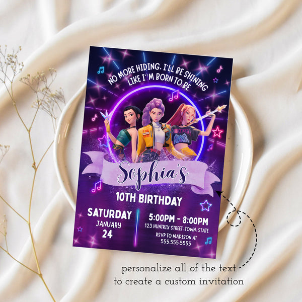 KPOP Demon Hunters Birthday | Huntrix Birthday Invitation | Ollie + Hank