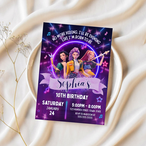 KPOP Demon Hunters Birthday | Huntrix Birthday Invitation | Ollie + Hank