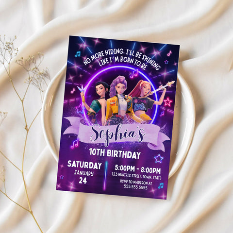 KPOP Demon Hunters Birthday | Huntrix Birthday Invitation | Ollie + Hank