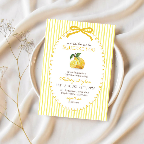 Lemon Baby Shower | We Can't Wait To Squeeze You Invitation | Ollie + Hank