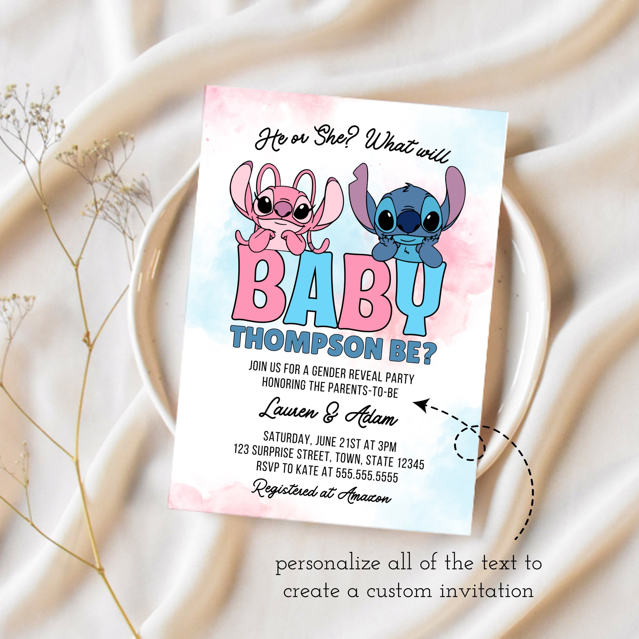 Lilo And Stitch Gender Reveal Invitations, image size:2048x2048