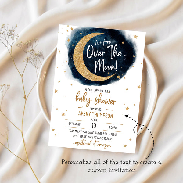 Over The Moon Baby Shower | Moon And Stars Baby Shower Invitations | Ollie + Hank