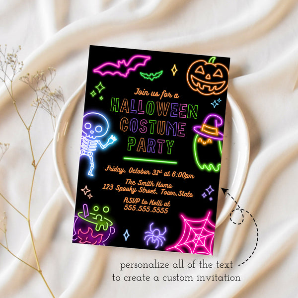 Halloween Costume Party Invitation | Neon Party Invitation | Ollie + Hank