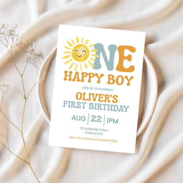 One Happy Boy Birthday Invite | First Birthday Invitation | Ollie + Hank