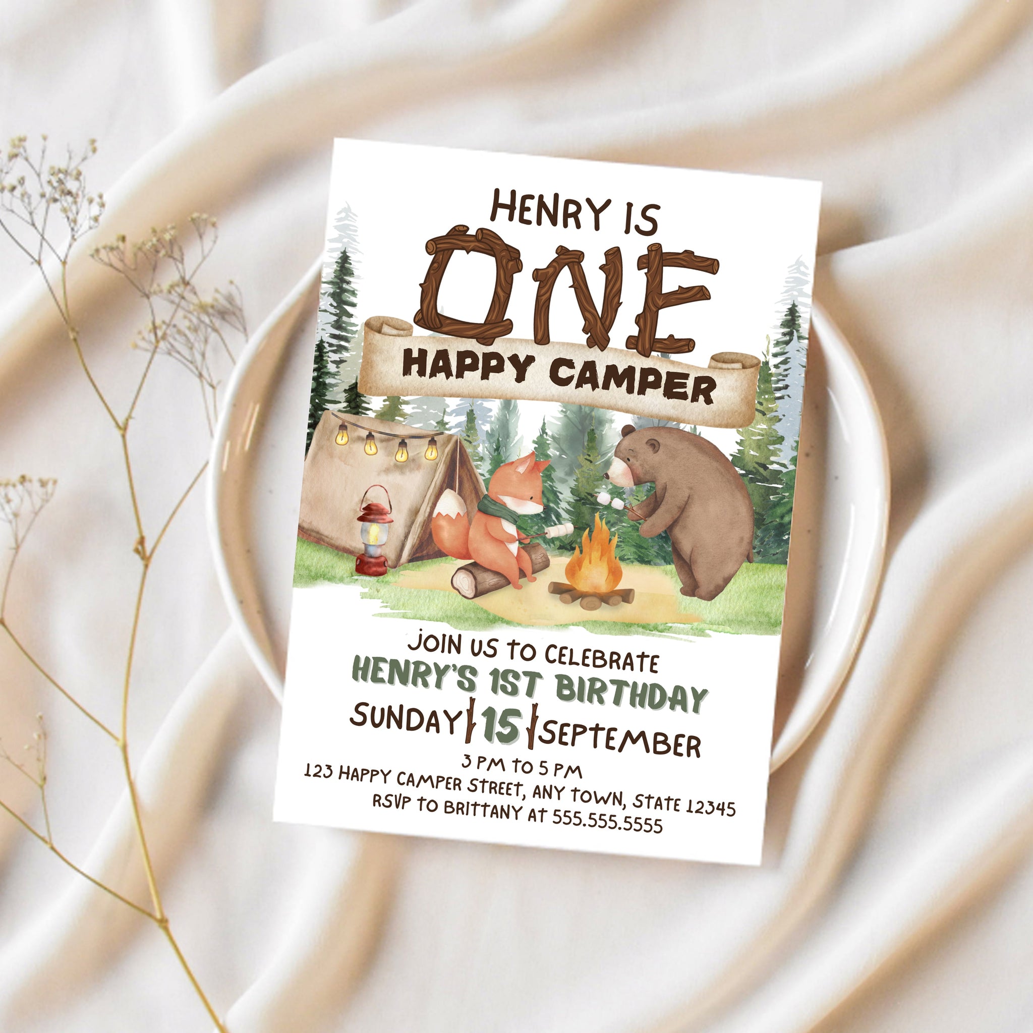 camper geburtstag One Happy Camper Birthday Invitation