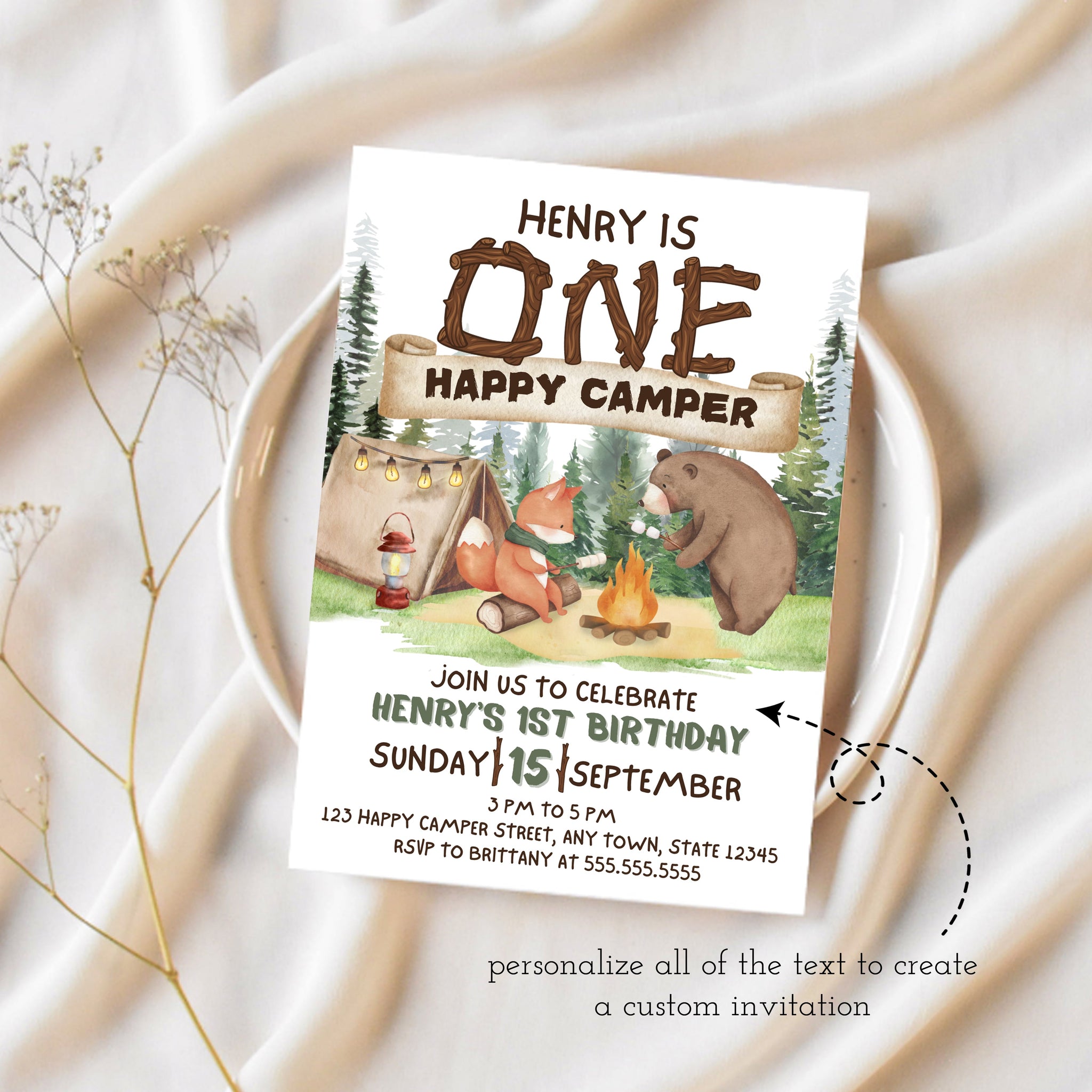 One Happy Camper Birthday Invitation