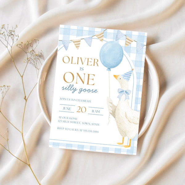 One Silly Goose | First Birthday Invitation For Boy | Ollie + Hank
