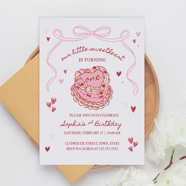 1st Birthday Invitation Card | Our Little Sweetheart Is Turning One | Ollie + Hank