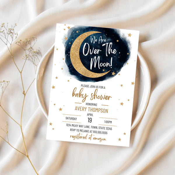 Over The Moon Baby Shower | Moon And Stars Baby Shower Invitations | Ollie + Hank