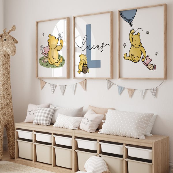Winnie The Pooh Nursery Prints | Personalized Name Wall Art | Ollie + Hank
