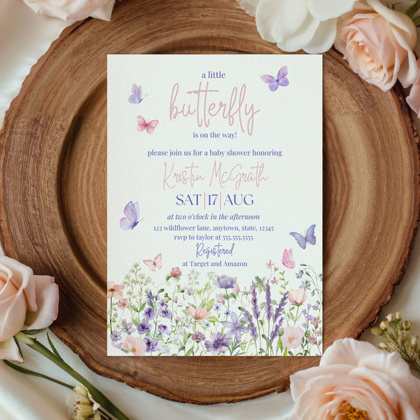 Butterfly Baby Shower Invitations | Pink And Purple Butterfly Baby Shower | Ollie + Hank