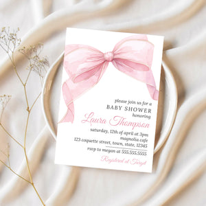 Pink Baby Shower Invitations | Pink Bow Baby Shower Invitation | Ollie + Hank