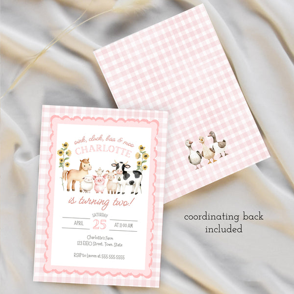 Farm Birthday Invitation | Pink Barnyard Birthday Party | Ollie + Hank