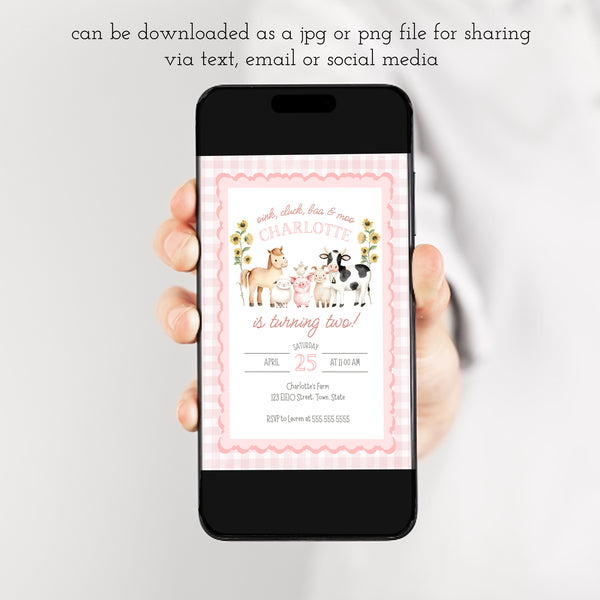 Farm Birthday Invitation | Pink Barnyard Birthday Party | Ollie + Hank