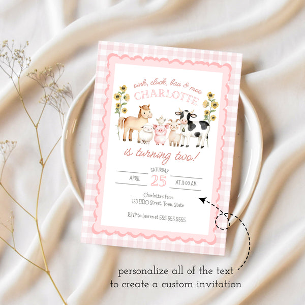 Farm Birthday Invitation | Pink Barnyard Birthday Party | Ollie + Hank