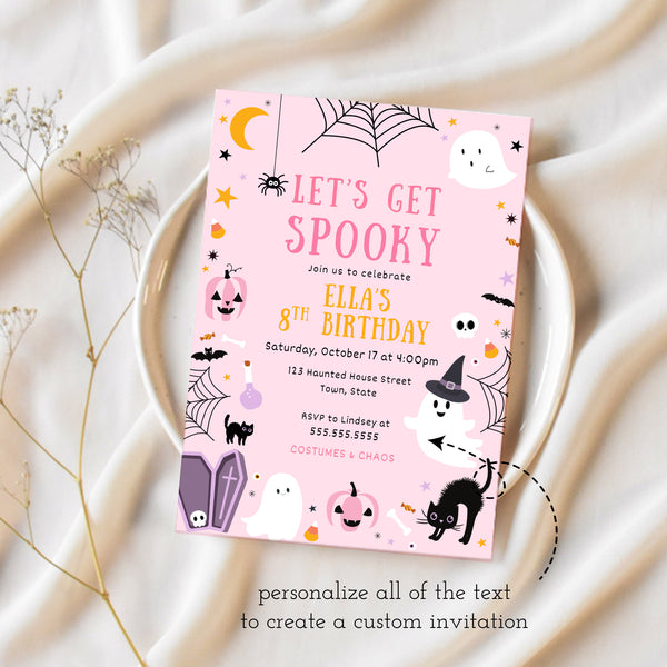 Halloween Birthday Invitation | Pink Birthday Invitation | Ollie + Hank