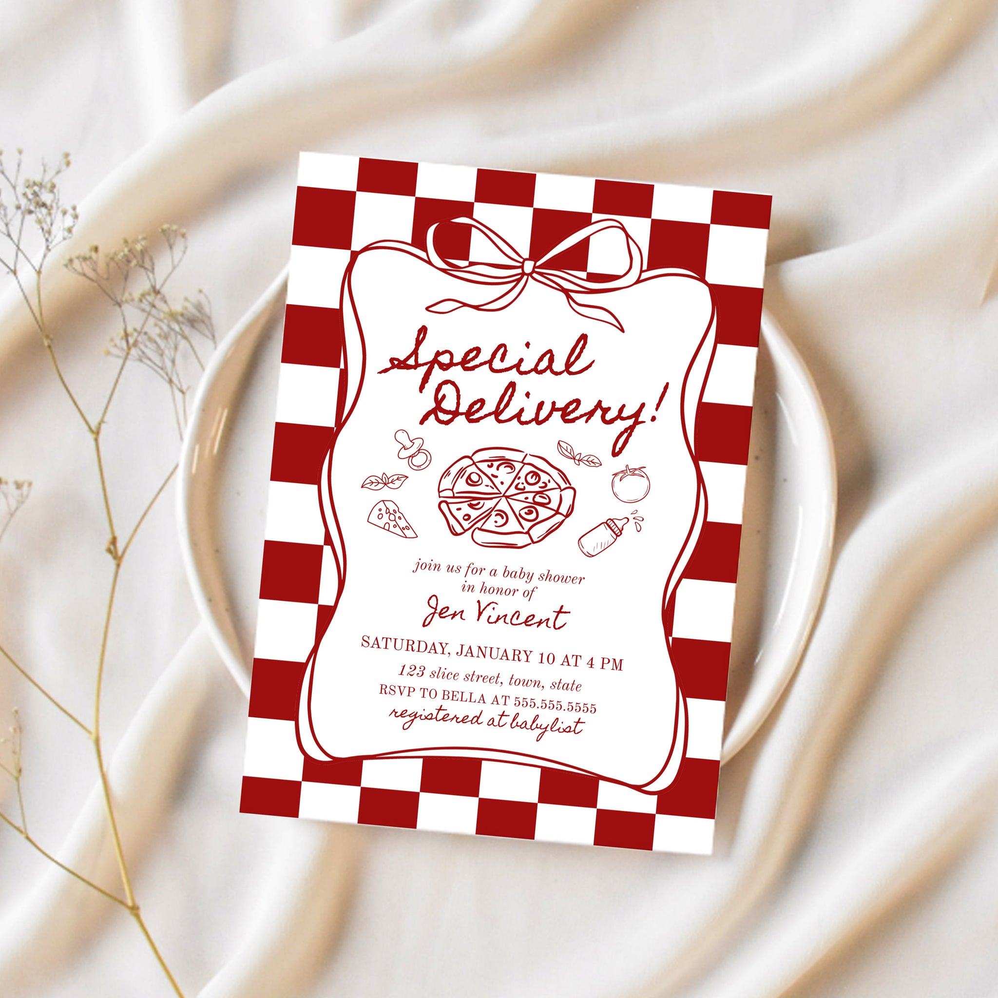 Pizza Baby Shower Invitation | Special Delivery Baby Shower | Ollie + Hank