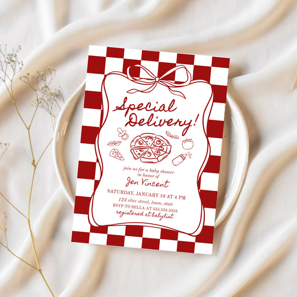 Pizza Baby Shower Invitation | Special Delivery Baby Shower | Ollie + Hank