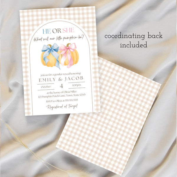 Pumpkin Baby Shower Invitations | Pumpkin Gender Reveal | Ollie + Hank