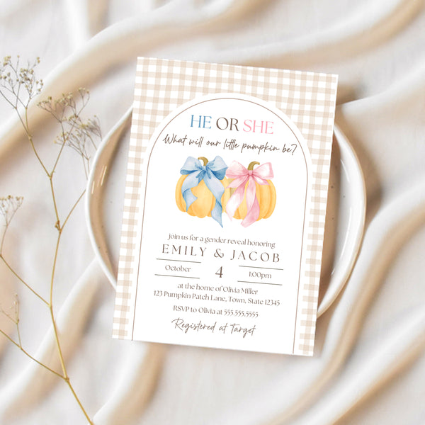 Pumpkin Baby Shower Invitations | Pumpkin Gender Reveal | Ollie + Hank