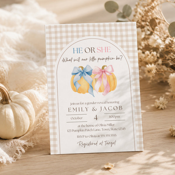 Pumpkin Baby Shower Invitations | Pumpkin Gender Reveal | Ollie + Hank