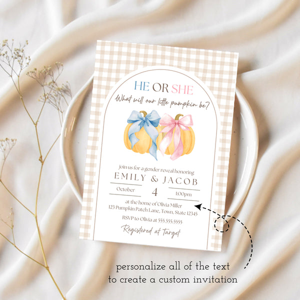 Pumpkin Baby Shower Invitations | Pumpkin Gender Reveal | Ollie + Hank