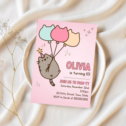 Pusheen Birthday Invitation | Pusheen Birthday Party | Ollie + Hank
