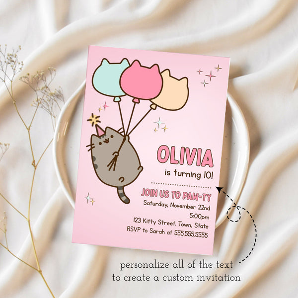 Pusheen Birthday Invitation | Pusheen Birthday Party | Ollie + Hank