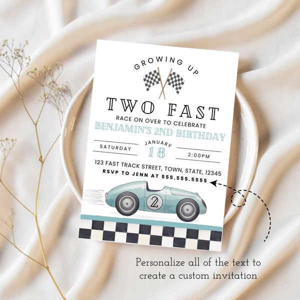 Two Fast Birthday Invitation | Race Car Birthday | Ollie + Hank