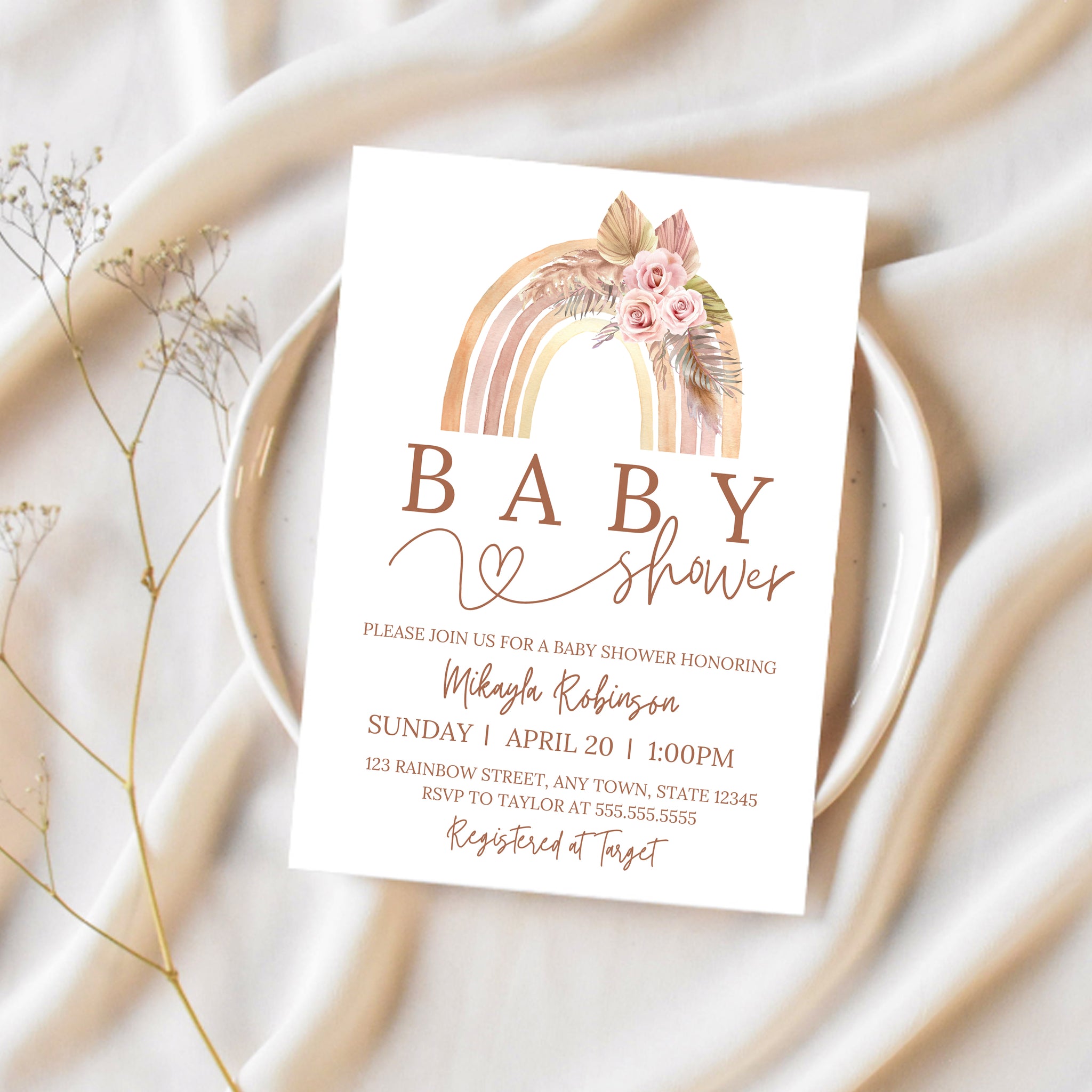 Rainbow Baby Shower Invitation | Boho Baby Shower Invitation | Ollie + Hank