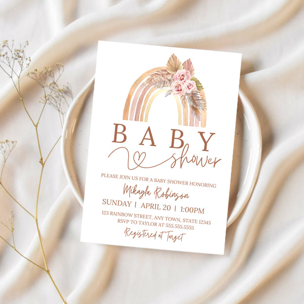 Rainbow Baby Shower Invitation | Boho Baby Shower Invitation | Ollie + Hank