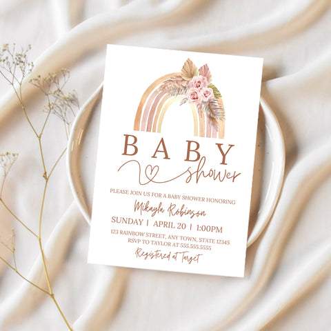 Rainbow Baby Shower Invitation | Boho Baby Shower Invitation | Ollie + Hank