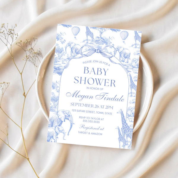 Safari Baby Shower Invitation | Blue Baby Shower | Ollie + Hank