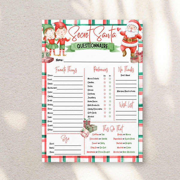 Secret Santa Wishlist Template | Secret Santa Questionnaire | Ollie + Hank