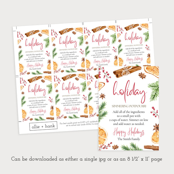 Holiday Simmer Pot | Simmer Pot Gift Tag | Ollie + Hank