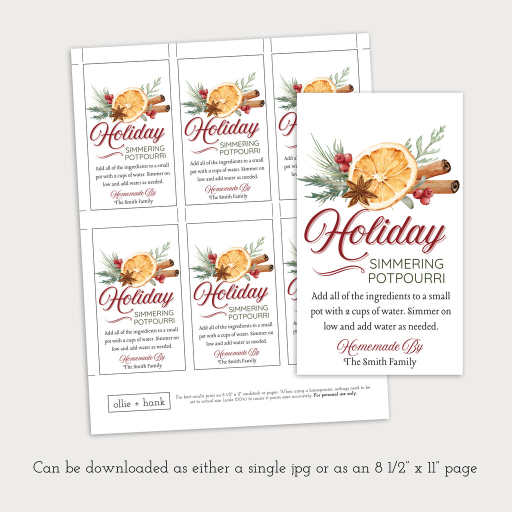 Christmas Simmer Pot | Simmer Pot Tags | Ollie + Hank for Free Printable Christmas Potpourri Printable Tags