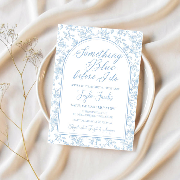 Something Blue Before I Do | Blue Toile Bridal Shower Invitation | Ollie + Hank